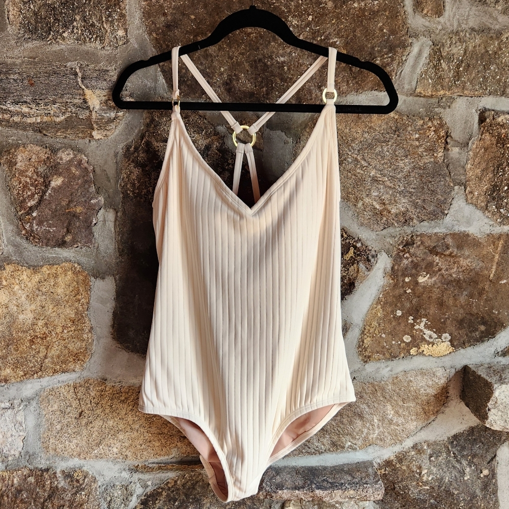 Cream Ribbed One-Piece Swimsuit - Women Swim